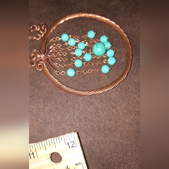 Artisan copper beaded wire pendant and necklace turquoise color beads - Picture 6 of 6